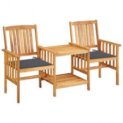Chaises de jardin avec table à thé et coussins Acacia solide 3061275