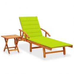 Chaise longue de jardin avec table et coussin Bois d'acacia 3061628