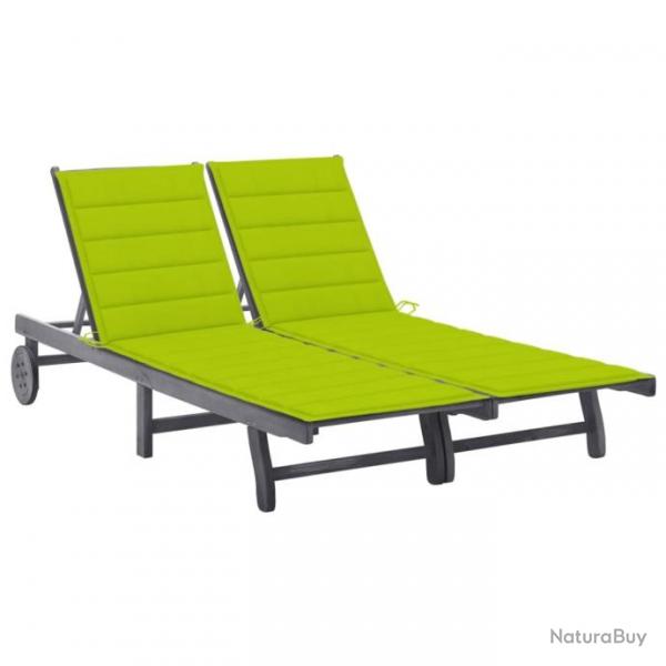 Chaise longue de jardin 2 places avec coussin Gris Acacia 3061400