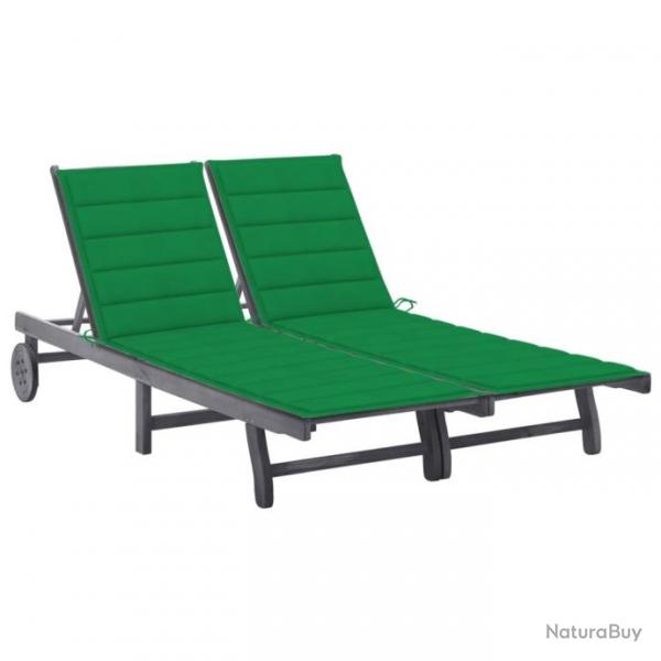 Chaise longue de jardin 2 places avec coussin Gris Acacia 3061394