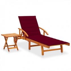 Chaise longue de jardin avec table et coussin Bois d'acacia 3061626