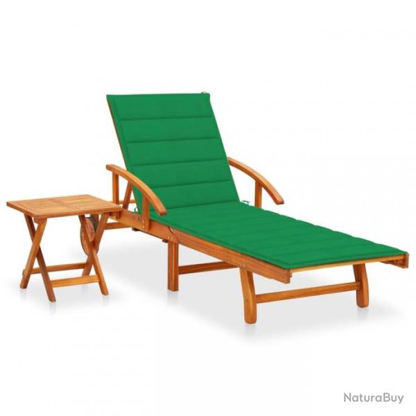 Chaise longue de jardin avec table et coussin Bois d'acacia