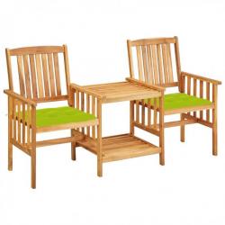 Chaises de jardin avec table à thé et coussins Acacia solide 3061301