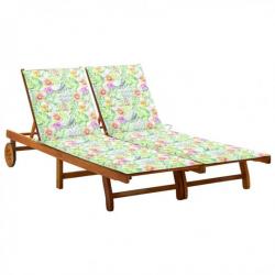 Chaise longue de jardin 2 places avec coussins Acacia solide 3061386