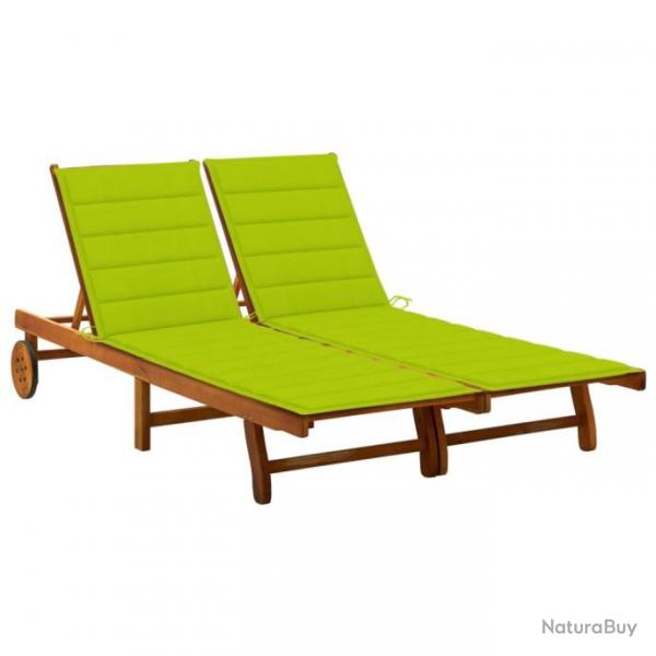 Chaise longue de jardin 2 places avec coussins Acacia solide 3061385