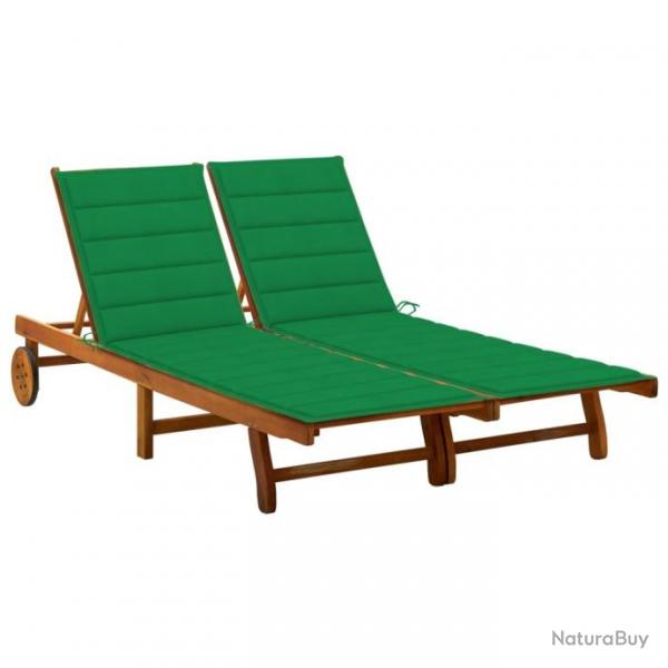 Chaise longue de jardin 2 places avec coussins Acacia solide 3061379