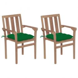 Chaises de jardin 2 pcs avec coussins vert Bois de teck massif 3062228