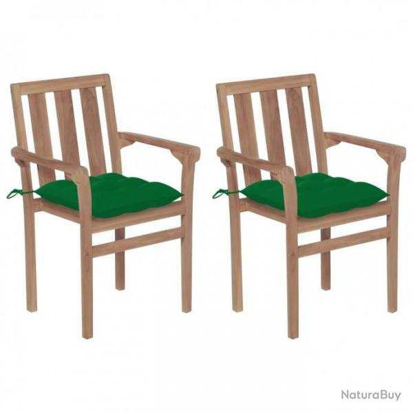 Chaises de jardin 2 pcs avec coussins vert Bois de teck massif 3062228