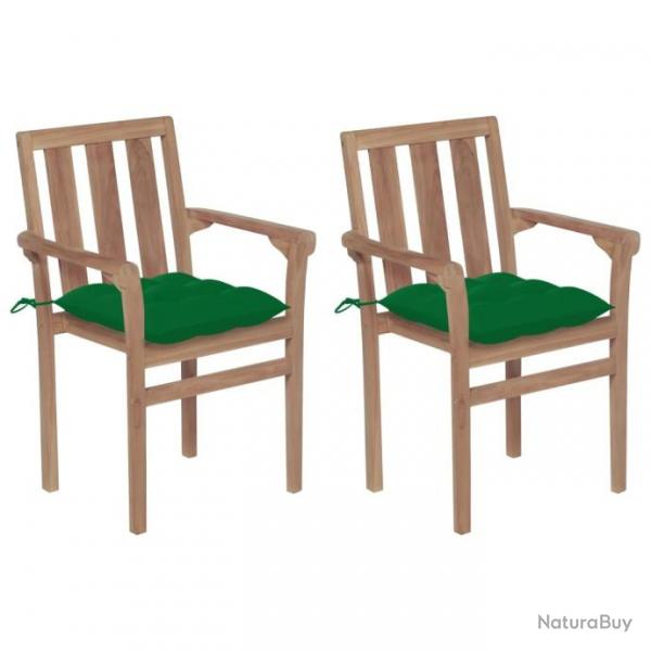 Chaises de jardin 2 pcs avec coussins vert Bois de teck massif 3062228