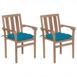 Chaises de jardin 2 pcs avec coussins bleu clair Teck massif 3062227