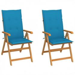 Chaises de jardin 2 pcs avec coussins bleu Bois de teck 3062380