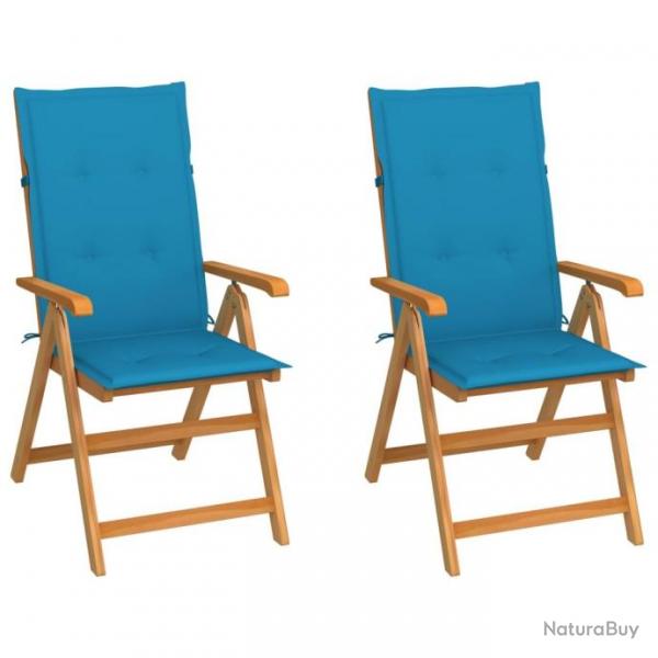 Chaises de jardin 2 pcs avec coussins bleu Bois de teck 3062380