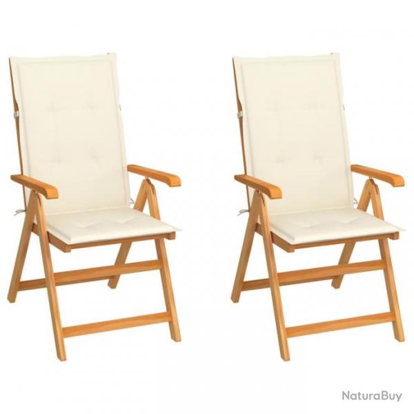 Chaises de jardin 2 pcs avec coussins crme Bois de teck massif 3062378