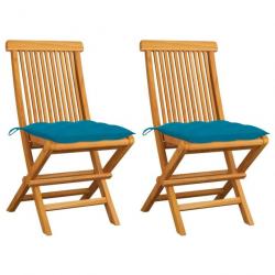 Chaises de jardin 2 pcs avec coussins bleu clair Teck massif 3062479