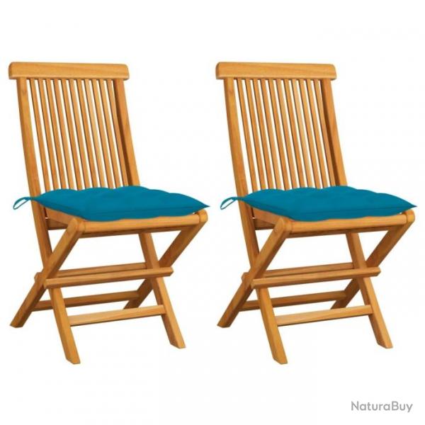 Chaises de jardin 2 pcs avec coussins bleu clair Teck massif 3062479