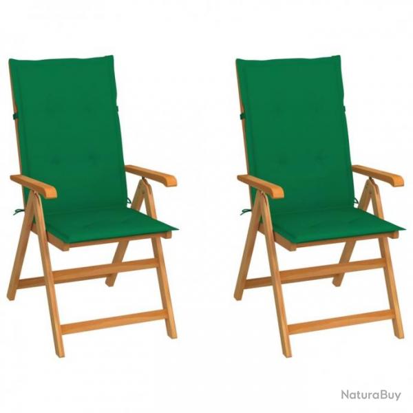Chaises de jardin 2 pcs avec coussins vert Bois de teck massif 3062381