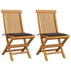 Chaises de jardin avec coussins taupe 2 pcs Bois de teck massif 3062468