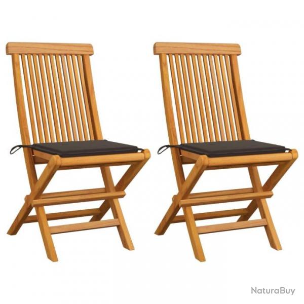 Chaises de jardin avec coussins taupe 2 pcs Bois de teck massif 3062468