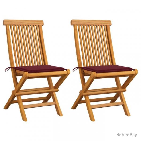 Chaises de jardin avec coussins rouge bordeaux 2pcs Teck massif 3062469