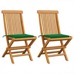 Chaises de jardin avec coussins vert 2 pcs Bois de teck massif 3062465