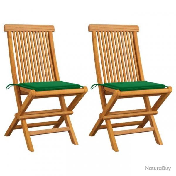 Chaises de jardin avec coussins vert 2 pcs Bois de teck massif 3062465