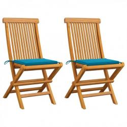 Chaises de jardin avec coussins bleu 2 pcs Bois de teck massif 3062464