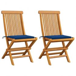 Chaises de jardin avec coussins bleu royal 2 pcs Bois de teck 3062470