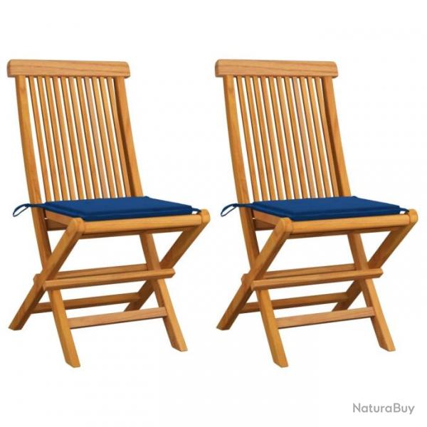 Chaises de jardin avec coussins bleu royal 2 pcs Bois de teck 3062470