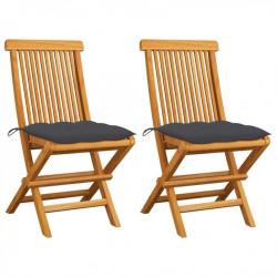 Chaises de jardin avec coussins anthracite 2 pcs Bois de teck 3062475