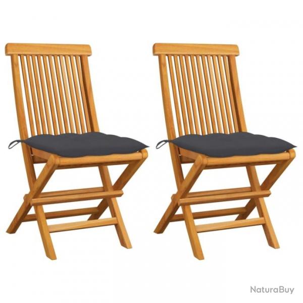 Chaises de jardin avec coussins anthracite 2 pcs Bois de teck 3062475