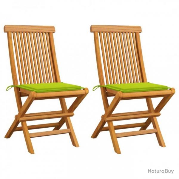 Chaises de jardin avec coussins vert vif 2 pcs Bois de teck 3062471