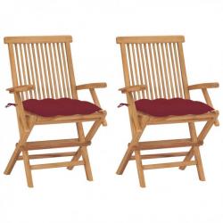 Chaises de jardin avec coussins rouge bordeaux 2pcs Teck massif 3062511