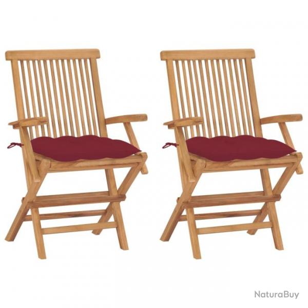 Chaises de jardin avec coussins rouge bordeaux 2pcs Teck massif 3062511