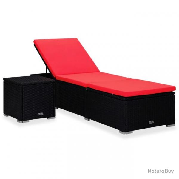 Chaise longue avec coussin et table  th Rsine tresse Rouge