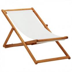 Chaise pliable de plage Bois d'eucalyptus et tissu Blanc crème 310314