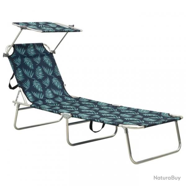 Chaise longue pliable avec auvent Acier Motif de feuilles 310328