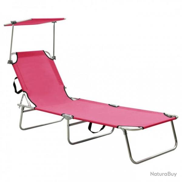 Chaise longue pliable avec auvent Acier Rose magento 310327