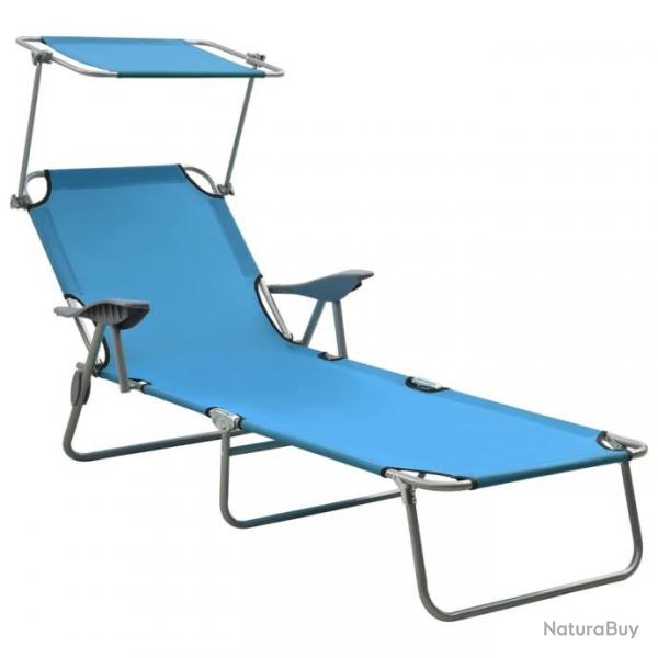 Chaise longue avec auvent Acier Bleu 310336