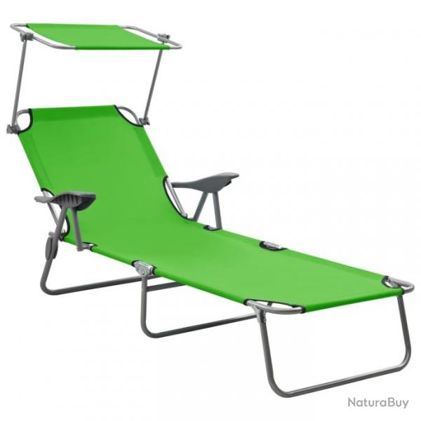 Chaise longue avec auvent Acier Vert 310335