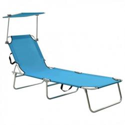 Chaise longue pliable avec auvent Acier Turquoise et bleu 310326