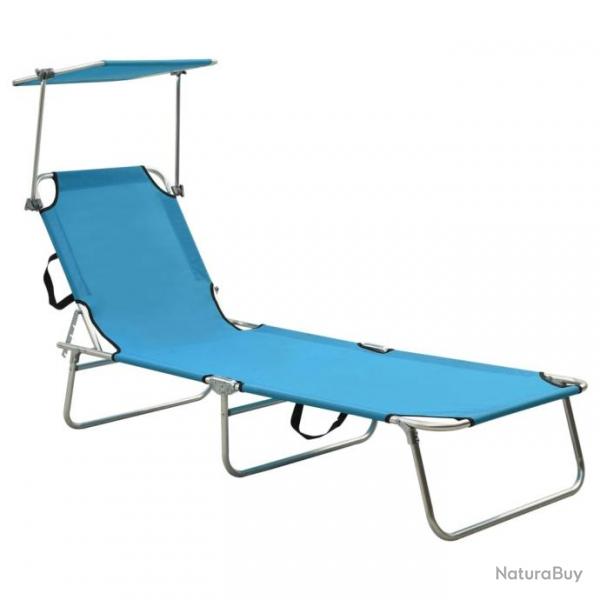 Chaise longue pliable avec auvent Acier Turquoise et bleu 310326