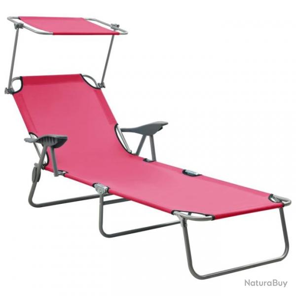 Chaise longue avec auvent Acier Rose 310337