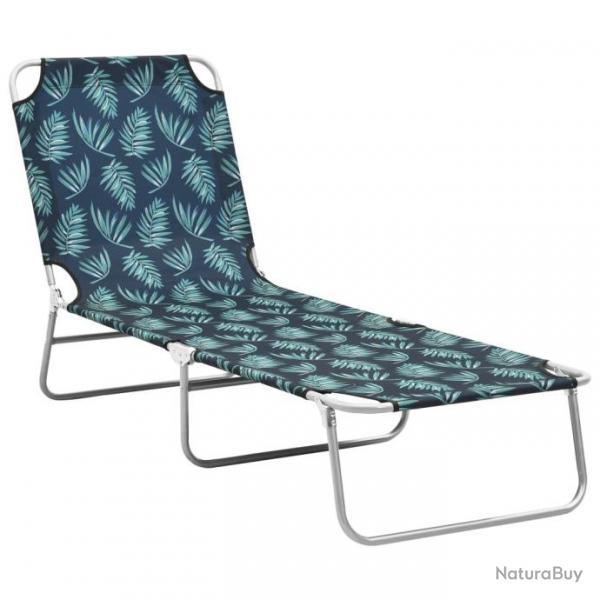 Chaise longue pliable Acier et tissu Motif de feuilles 310331