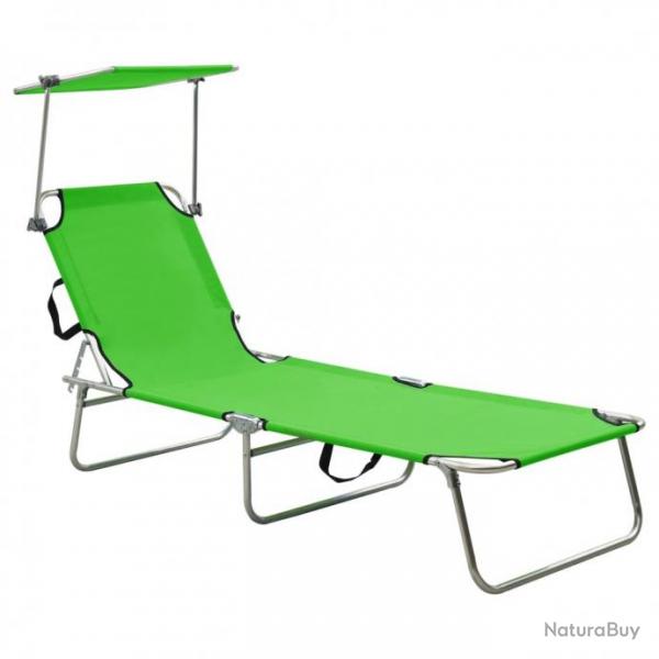 Chaise longue pliable avec auvent Acier Vert pomme 310325