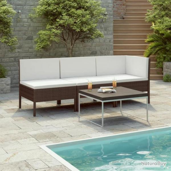 Salon de jardin 3 pcs avec coussins Rsine tresse Marron 310201