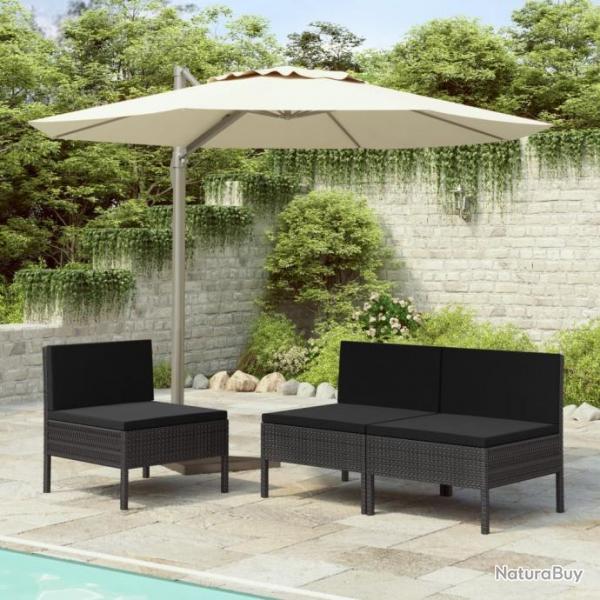 Chaises de jardin 3 pcs avec coussins Rsine tresse Noir 310191