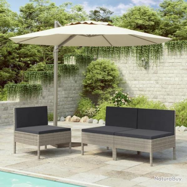 Chaises de jardin 3 pcs avec coussins Rsine tresse Gris 310192