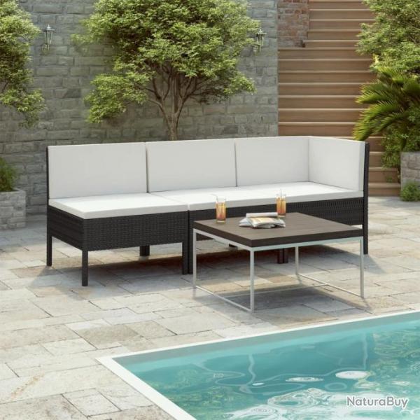 Salon de jardin 3 pcs avec coussins Rsine tresse Noir