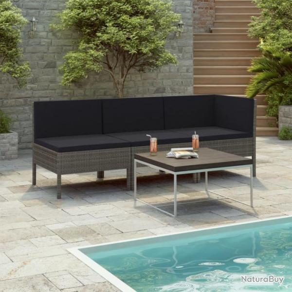 Salon de jardin 3 pcs avec coussins Rsine tresse Gris 310204