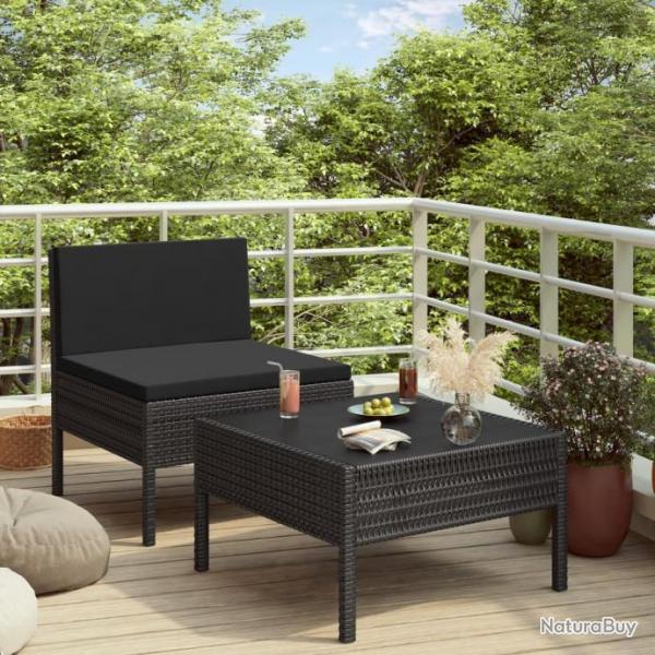 Salon de jardin 2 pcs avec coussins Rsine tresse Noir 310199